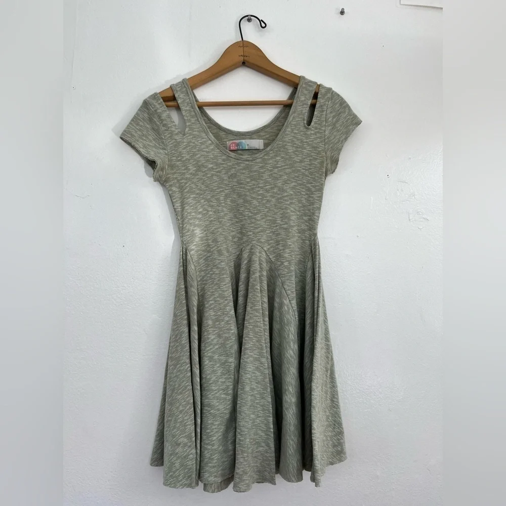 Free People Beach Green Ribbed Tiny Dancer Skater Dress